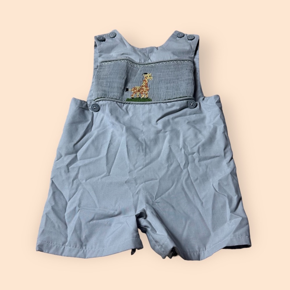 Vintage Baby Grey Smocked Embroidered Giraffe Tank Top One Piece